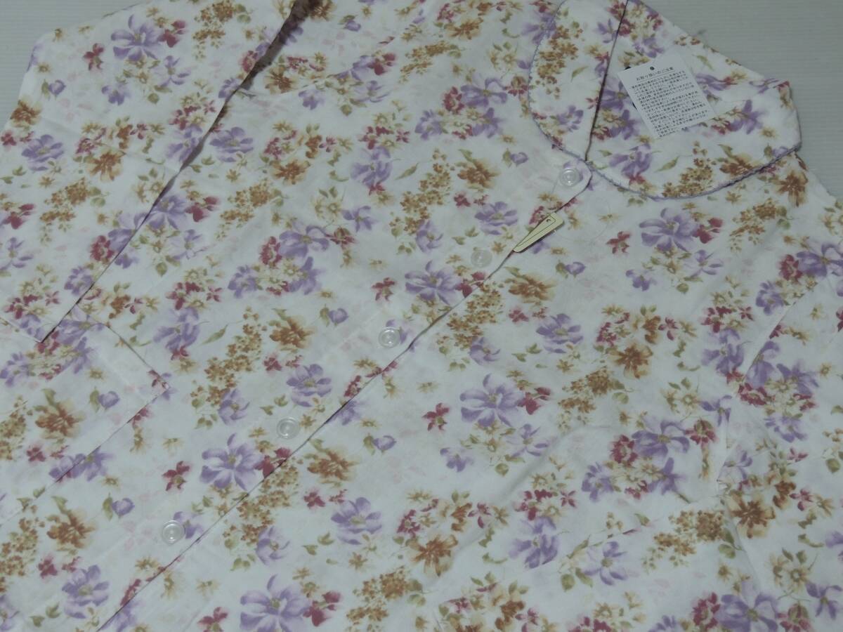 ■新品・長袖■花柄の綿100%ダブルガーゼ■レディースパジャマD■Lの画像3