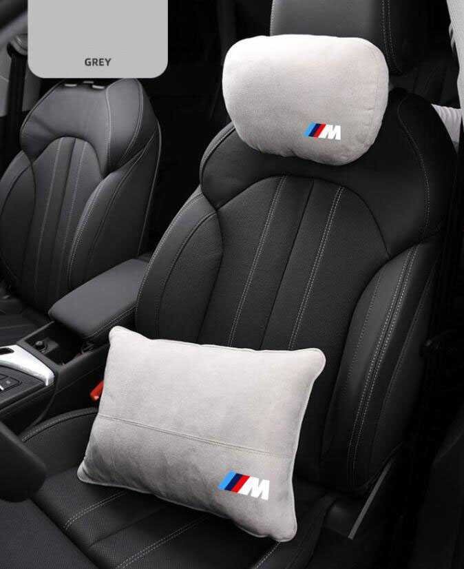 ★新品★BMW M★首枕 スエードネックパッド 腰クッション スエード 2Pセット★グレー★_画像1