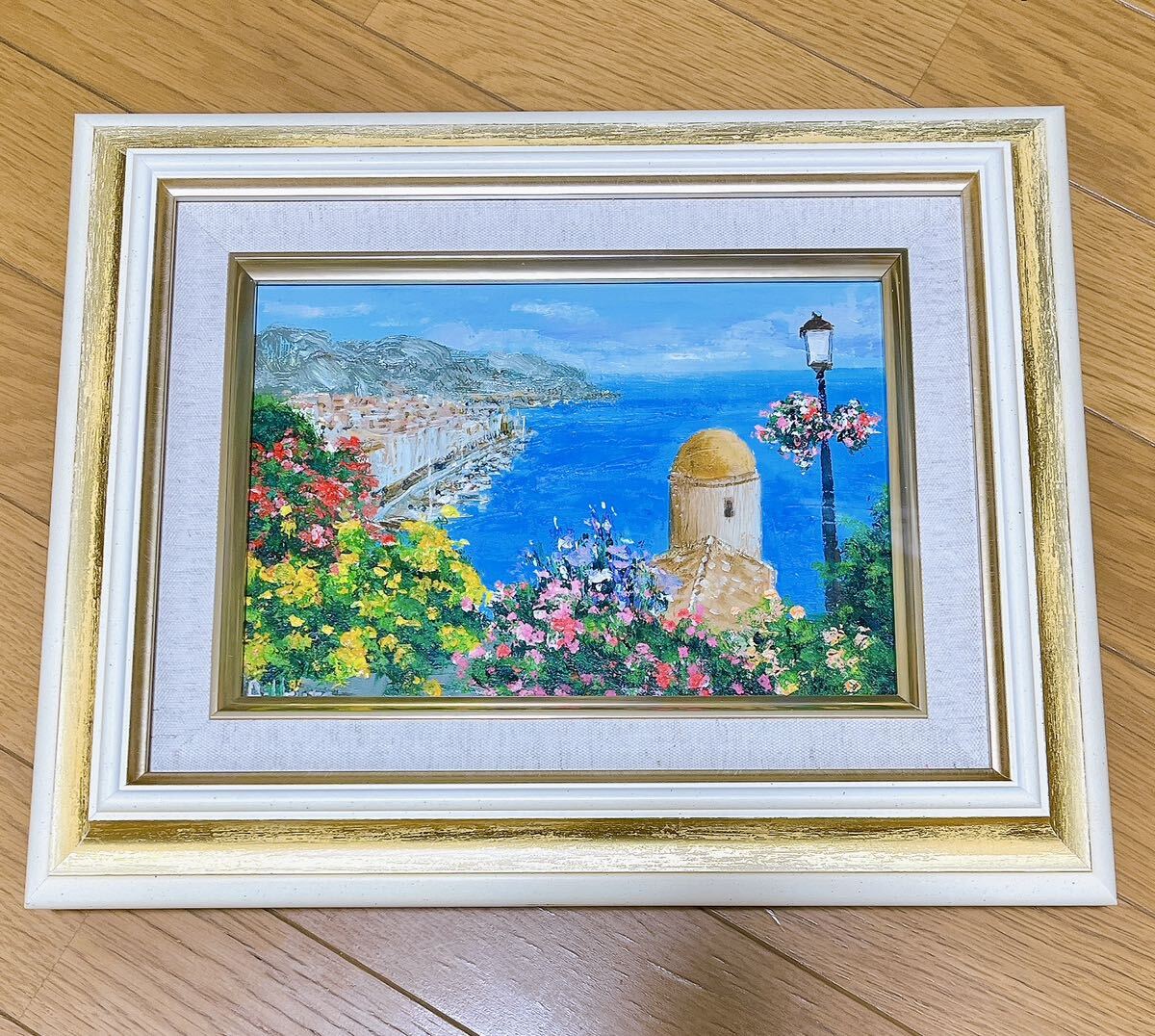 油彩画　生田明 「アマルフィ海岸」 油絵　額入り　風景画　真筆　肉筆画　手描き_画像1