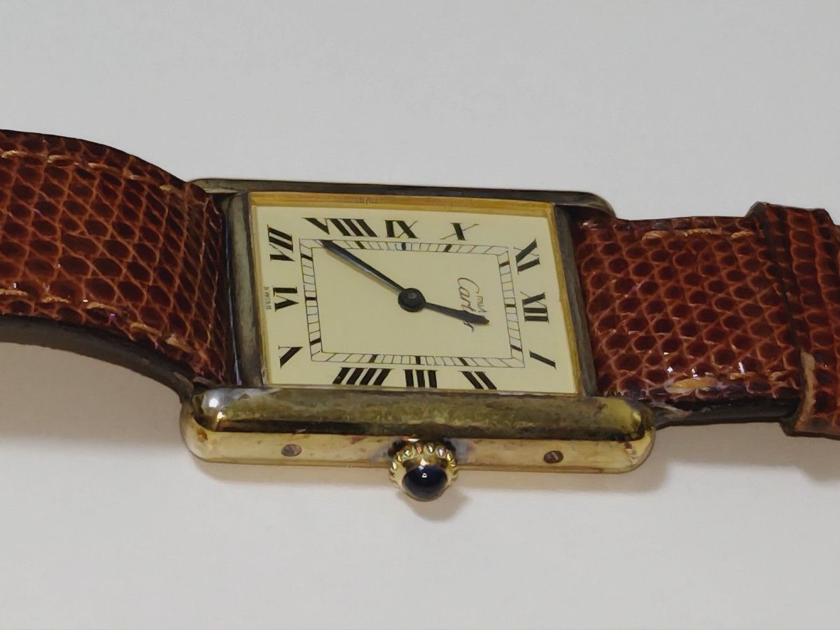 格安 カルティエ マストタンク Cartier アイボリー文字盤 希少 手巻 腕時計
