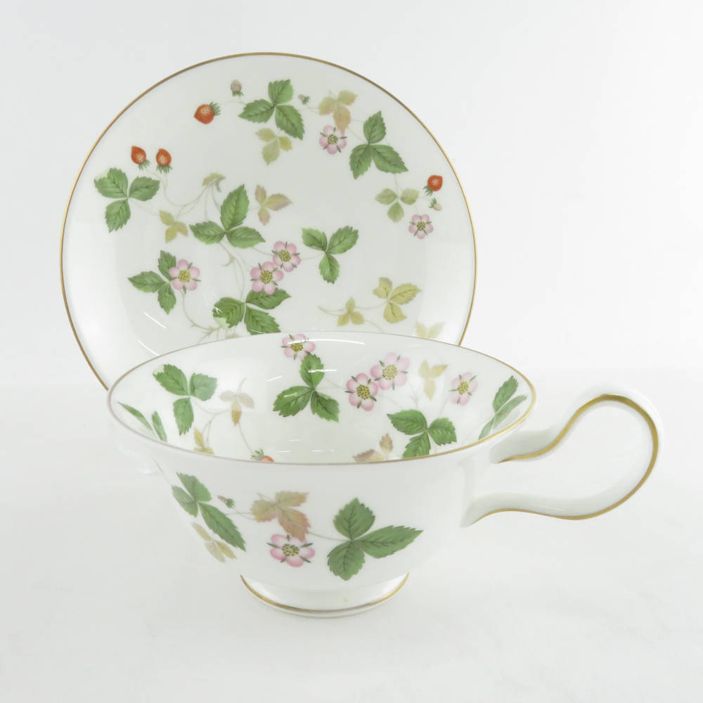 美品 WEDGWOOD ウェッジウッド ワイルドストロベリー ティーカップ＆ソーサー 2客 ペア ピオニー SU5994D_画像3