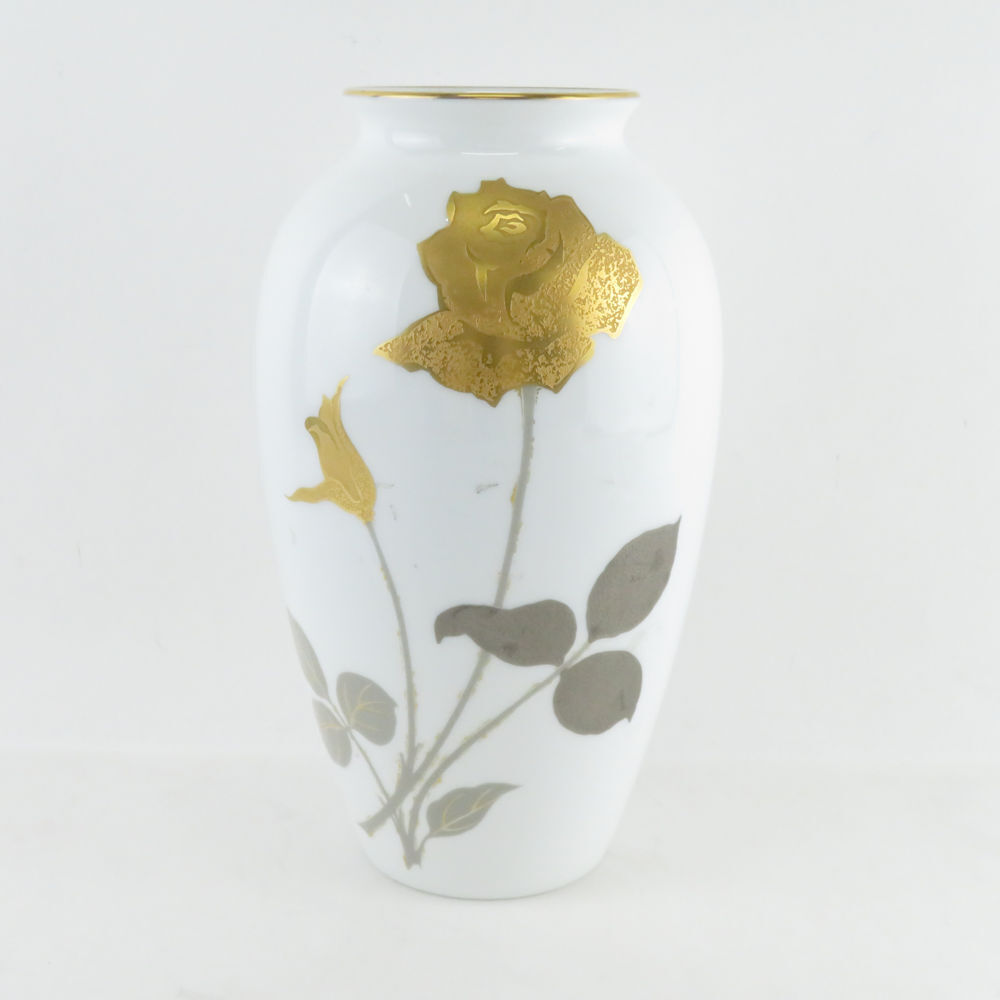 OKURA 大倉陶園 金蝕バラ 花瓶 H23 フラワーベース 薔薇 花器 花入 SU6038D_画像1
