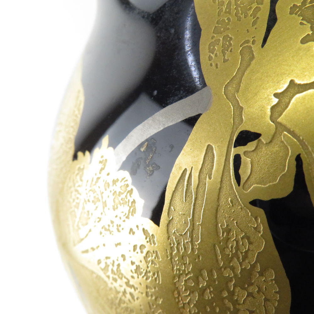 難有 OKURA 大倉陶園 瑠璃金蝕カトレア 花瓶 金彩 青 H28 フラワーベース 花器 花生 SU6060E_画像8