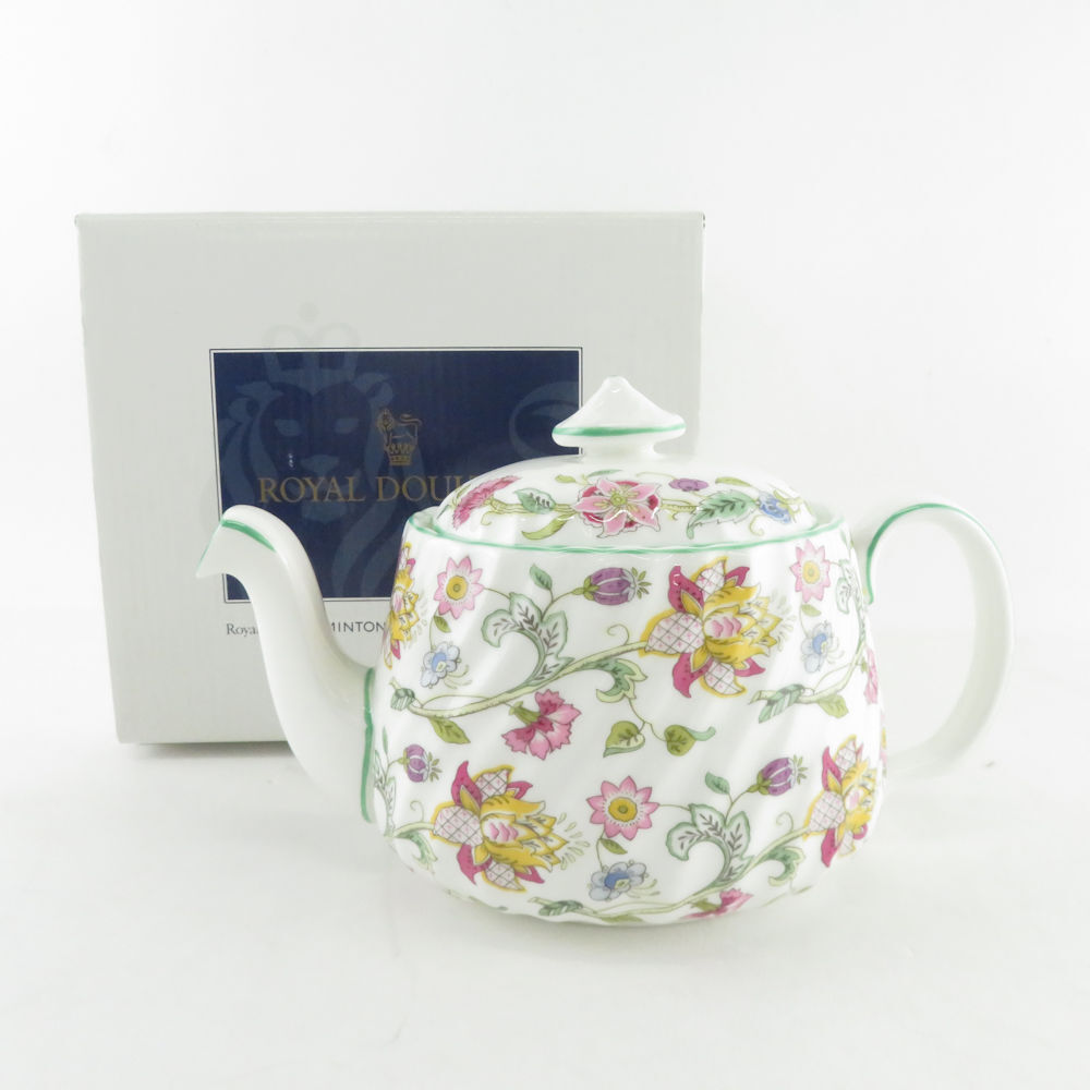 未使用 MINTON ミントン ハドンホール ティーポット 茶器 花柄 紅茶 英国 緑 白 ホワイト SU6072E_画像1