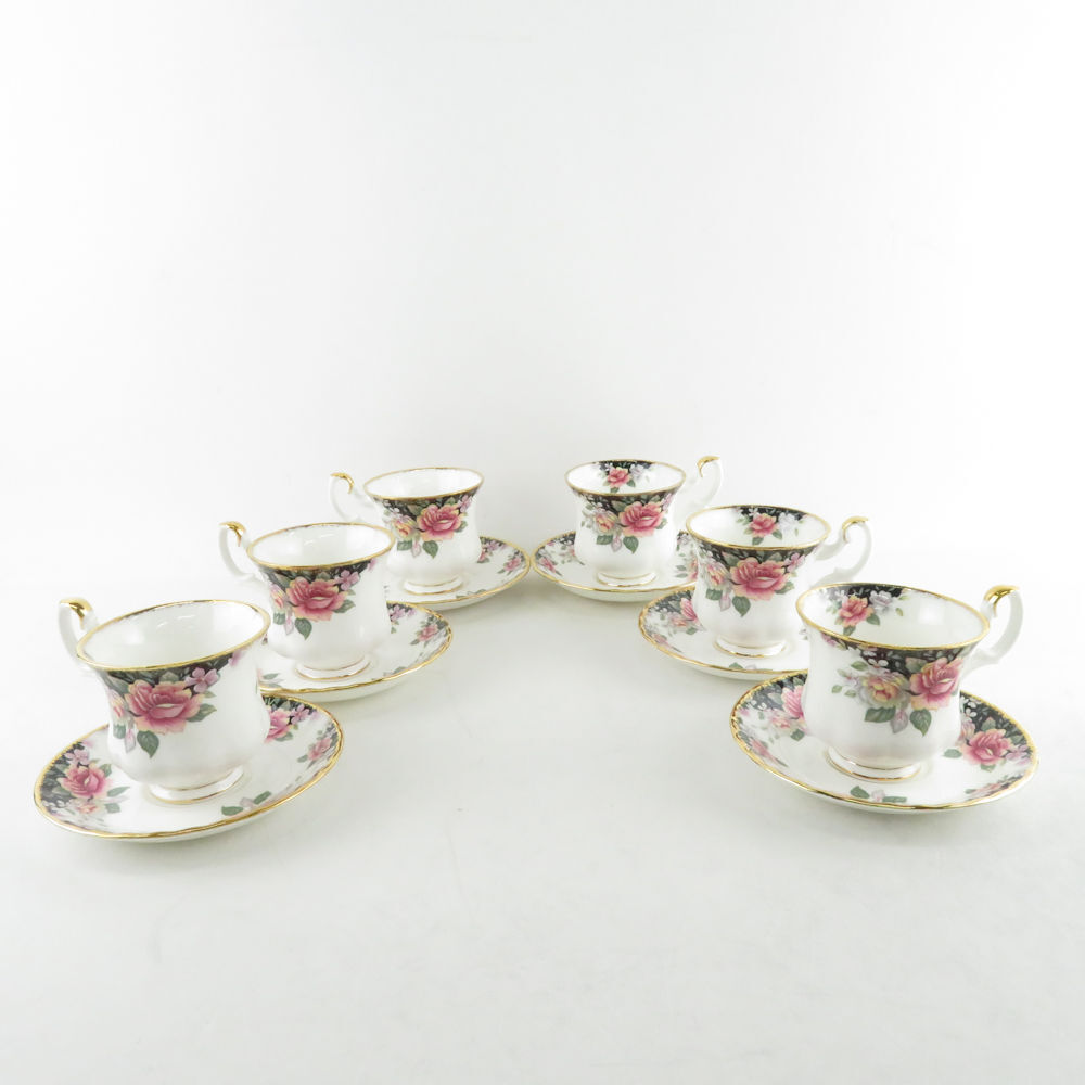 美品 ROYAL ALBERT ロイヤルアルバート Concerto コンチェルト ティーカップ＆ソーサー 6客 セット 花柄 フラワー SU6364L_画像1