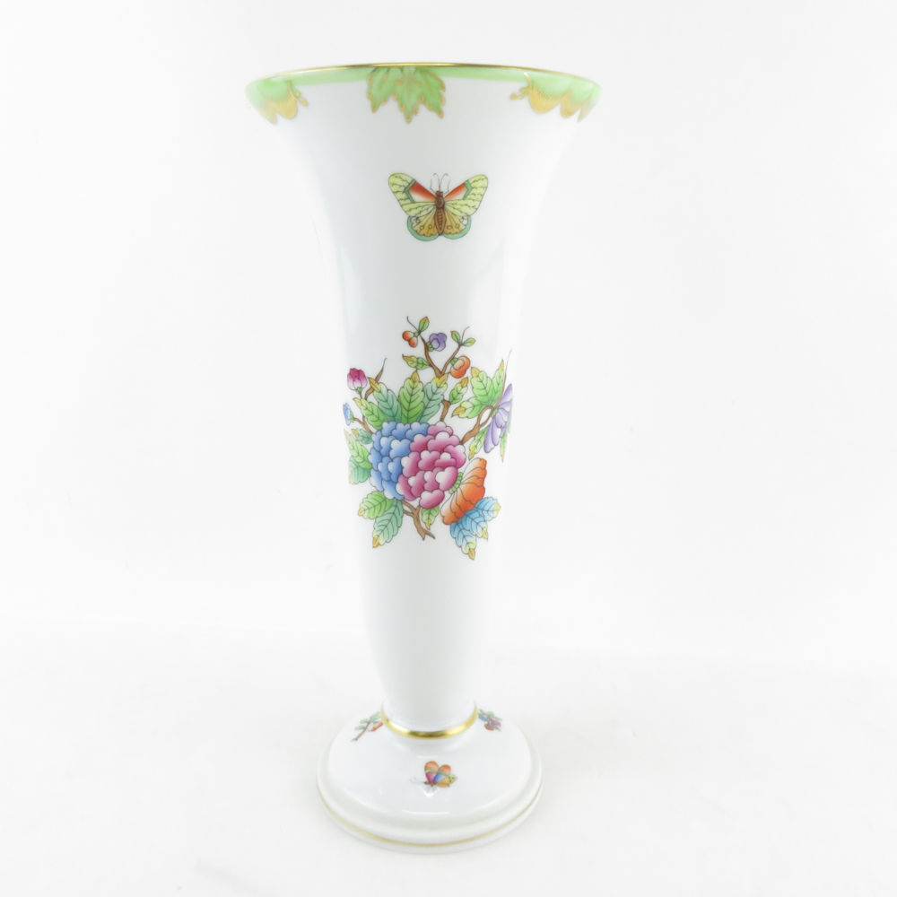 美品 Herend ヘレンド ヴィクトリアブーケ VBO 7077 花瓶 フラワーベース H22 金彩 花 蝶 一輪挿し SU7137L
