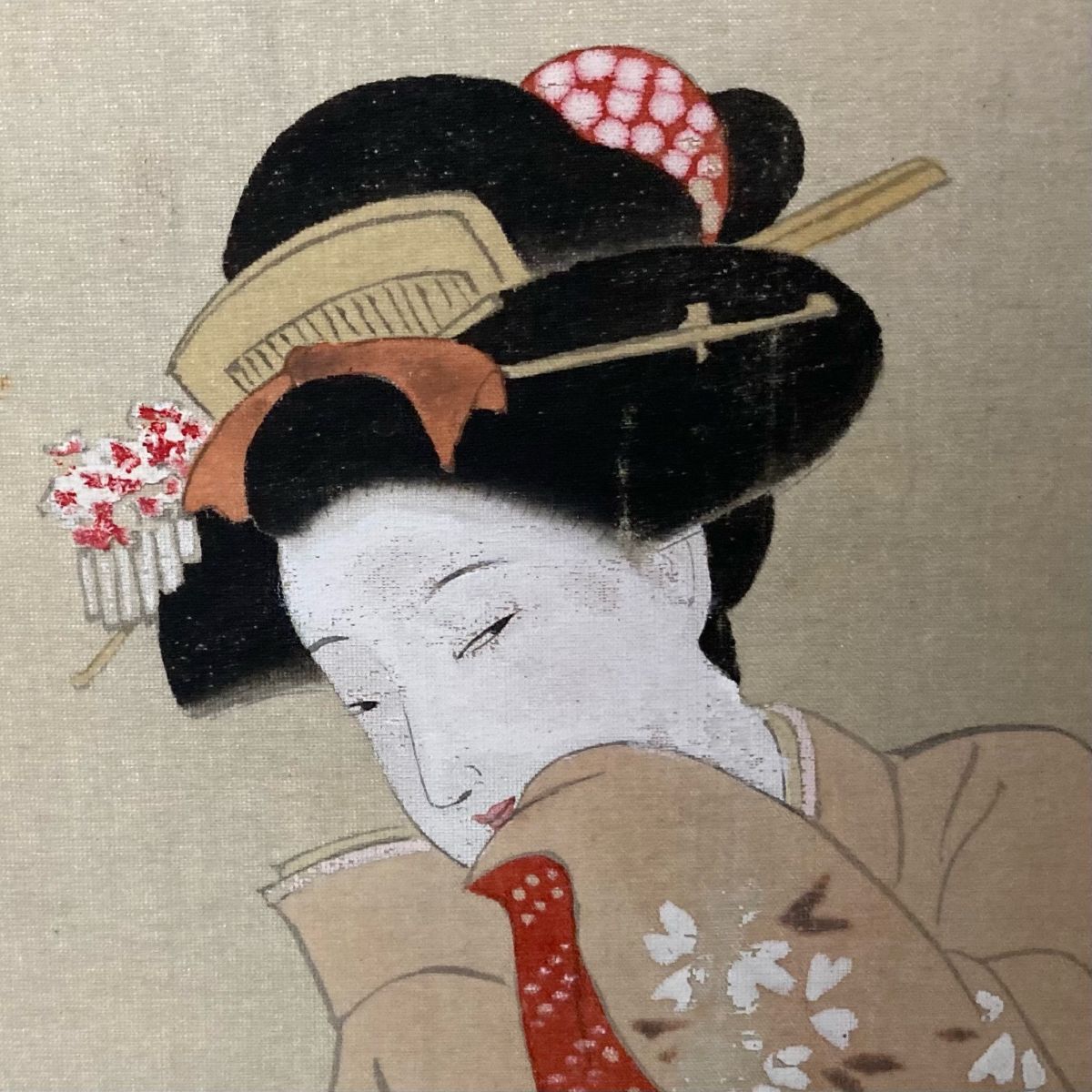 江戸期 茶道 裏引き 枕絵 遊郭 舞子 日本髪 掛軸 47cm×118cm 江戸期 茶道 裏引き 枕絵 遊郭 舞子 日本髪 掛軸 47cm×118cm