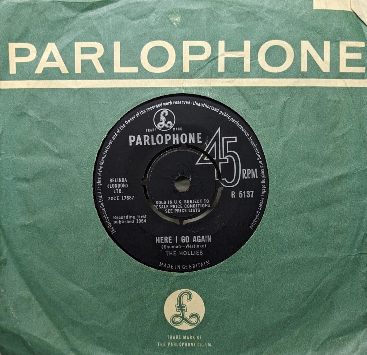 ◎特選◎THE HOLLIES/HERE I GO AGAIN1964'UK PARLOPHONE7INCH_画像1