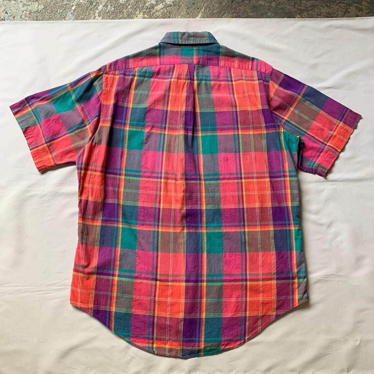 90s Ralph Lauren MADRAS CHECK B.D.SHIRT HAND WOVEN ラルフローレン マドラスチェック ボタンダウンシャツ 半袖シャツ 80s 送料無料_画像3