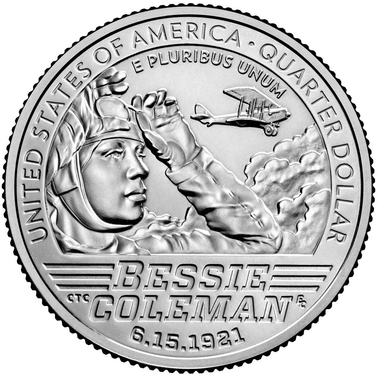 ★10枚の価格★ アメリカ人女性25セント硬貨プログラム　ベッシー・コールマン　Bessie Coleman_画像1