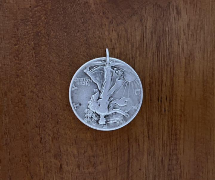 アメリカ ウォーキングリバティ 50セント銀貨 コインペンダント トップ　イーグル面　1930年代1940年代 即決_画像3