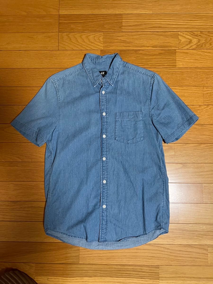 H&M メンズ　半袖シャツ　シャツ　半袖　ブルー系