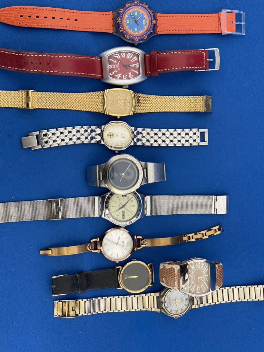 Swatch,Fossil,Guessなどクォーツメンズレディース腕時計10点まとめジャンク品管理番号6-A97_画像1