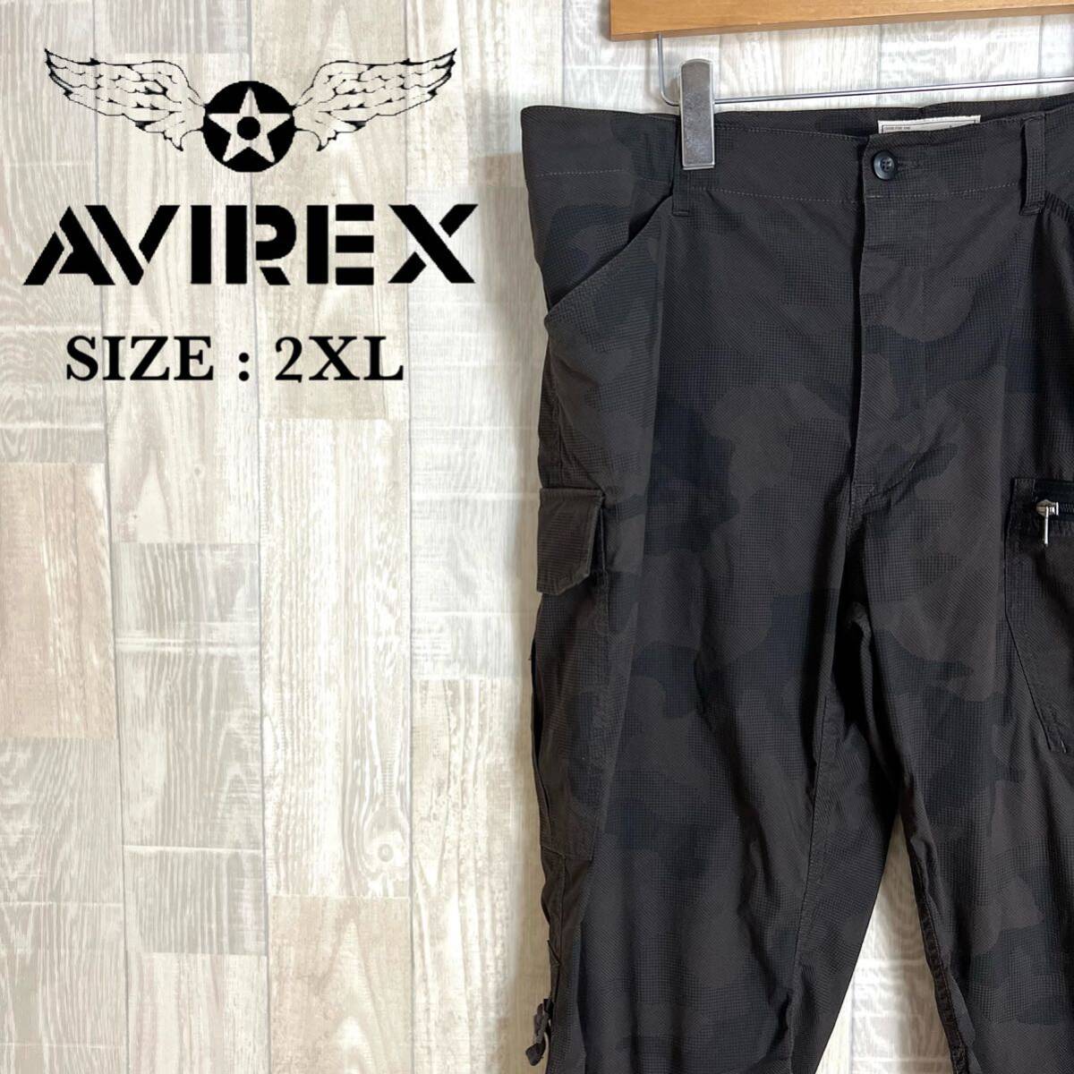 M3733 AVIREX Avirex the smallest stretch cargo pants 2XL size .. Brown camouflage pattern cropped pants height men's bottoms 