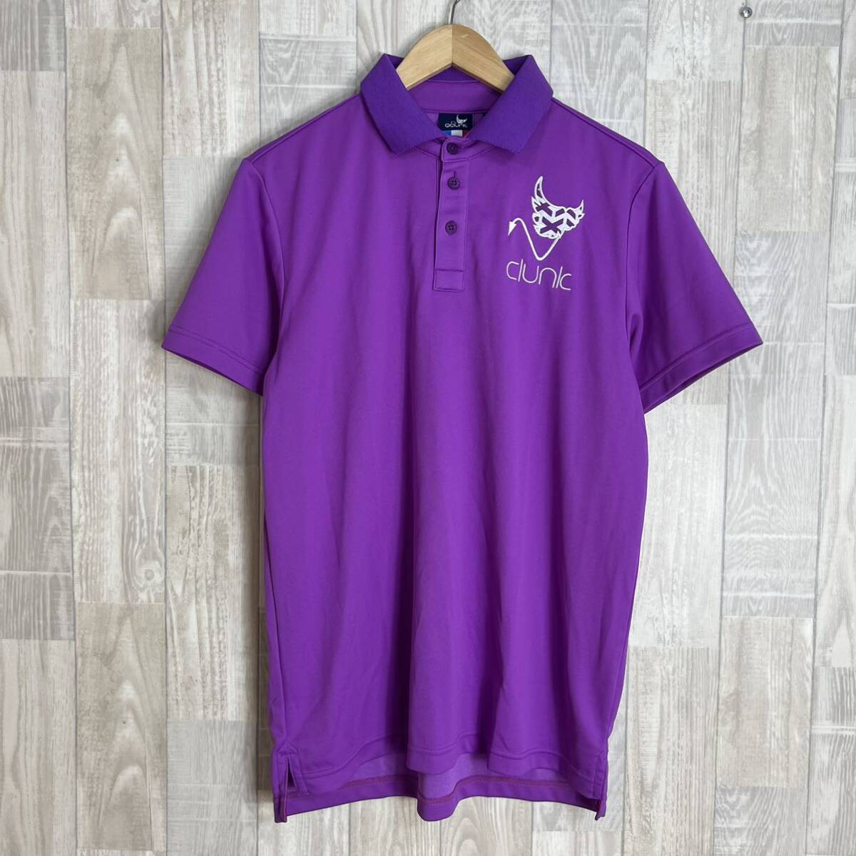 M3751 Clunk クランク　半袖ゴルフポロシャツ　Lサイズ　襟柄ポロ　紫色　新品タグ付き　UFT15 QUICK DRY DEO-PARAT ゴルフウェア_画像2