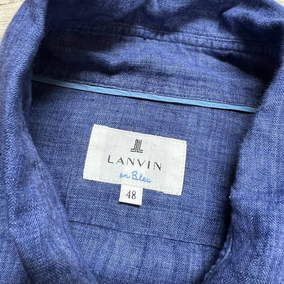 M3755 LANVIN en Bleu ランバンオンブルー　リネン7分袖シャツ　青系　サイズ48 麻100％　リネン100％　日本製　トップス　メンズ_画像3