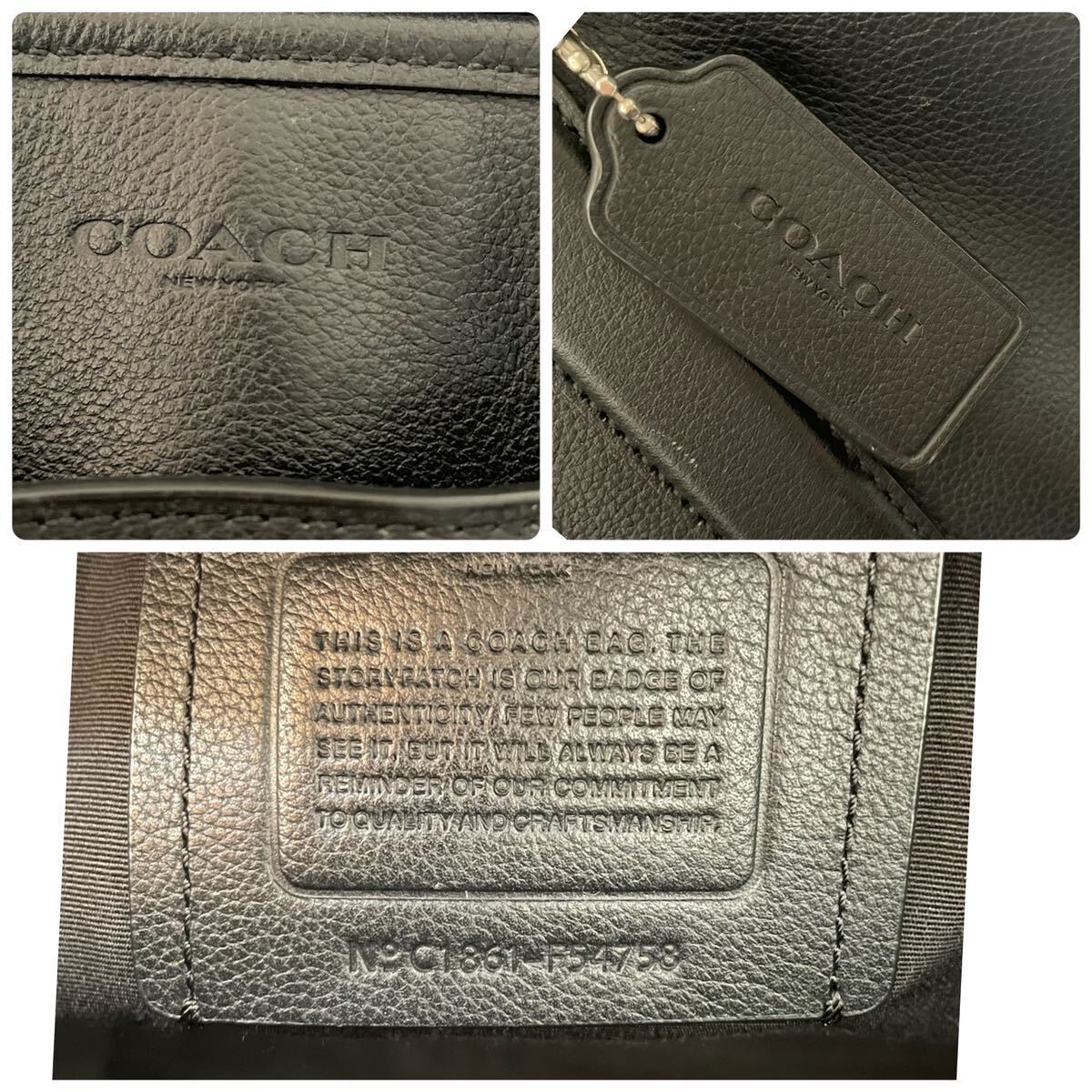 【美品】COACH コーチ ビジネスバッグ2way トートバッグ 斜め掛け ブラック メンズ A4収納 大容量 本革 F54758 チャーム PC 黒 ビジネス_画像10