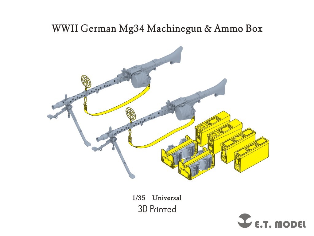 E.T.MODEL P35-213 1/35 WWII ドイツMG34機関銃 & 弾薬箱(3Dプリント)_画像1