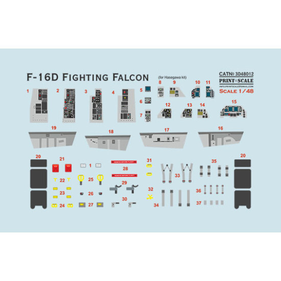 プリントスケール 1/48 3D48-012 F-16D ファイティング・ファルコン 計器盤 3Dデカール_画像1