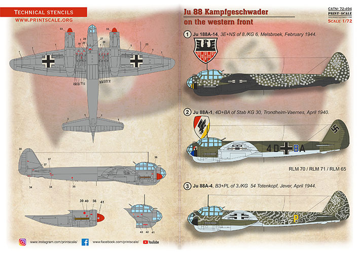 プリントスケール 72494 1/72 Ju 88 戦闘航空団 西部戦線_画像1