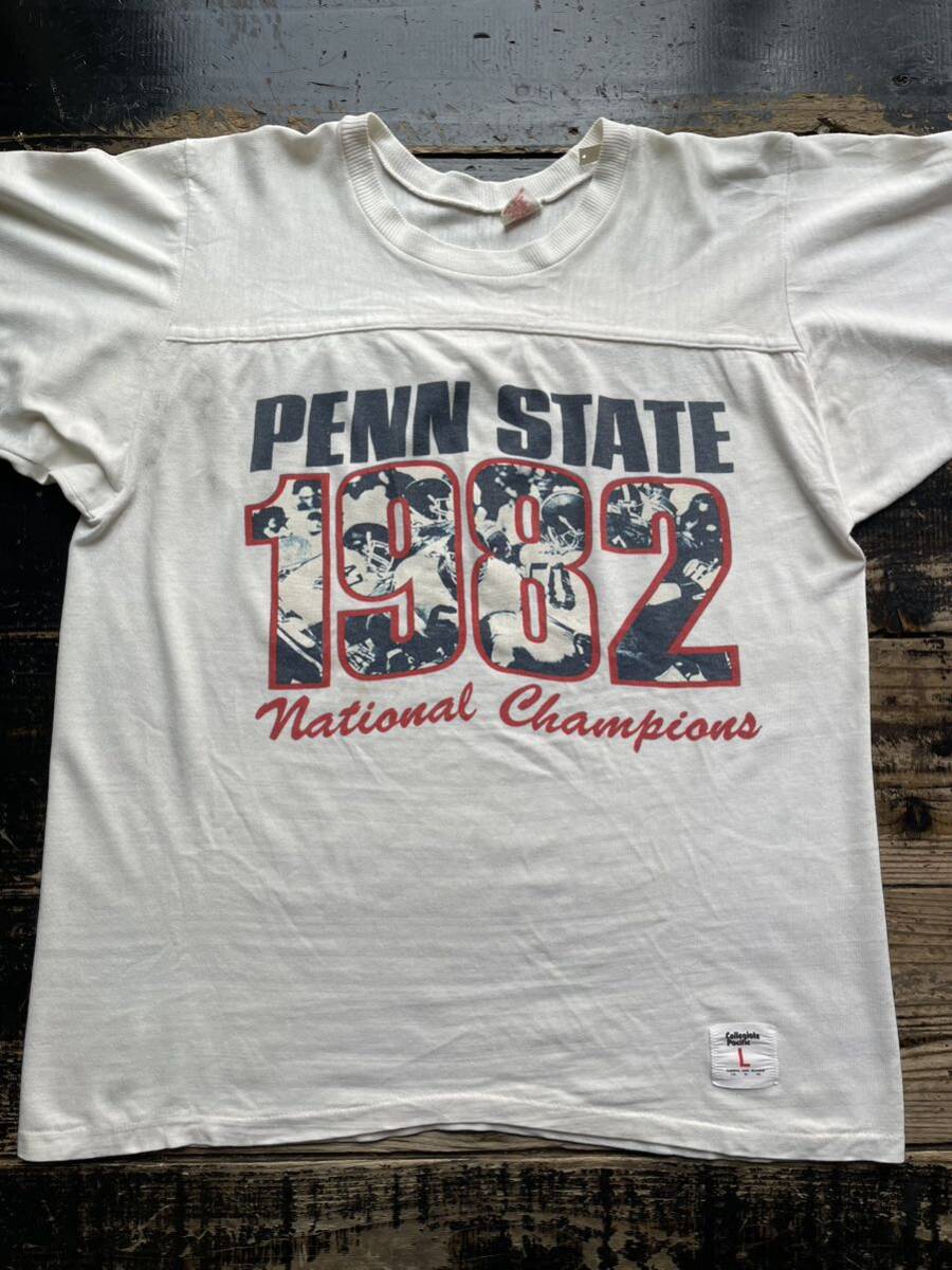 80s 1980s 80年代 penn state ペンシルバニア大学 フットボール Tシャツ ヴィンテージ 古着 7分袖 USA製 アメカジ アメフト Lサイズ_画像1