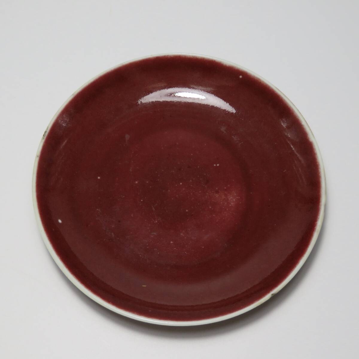 中国美術　清　窯変　紅釉　盤　小皿　時代物_画像1