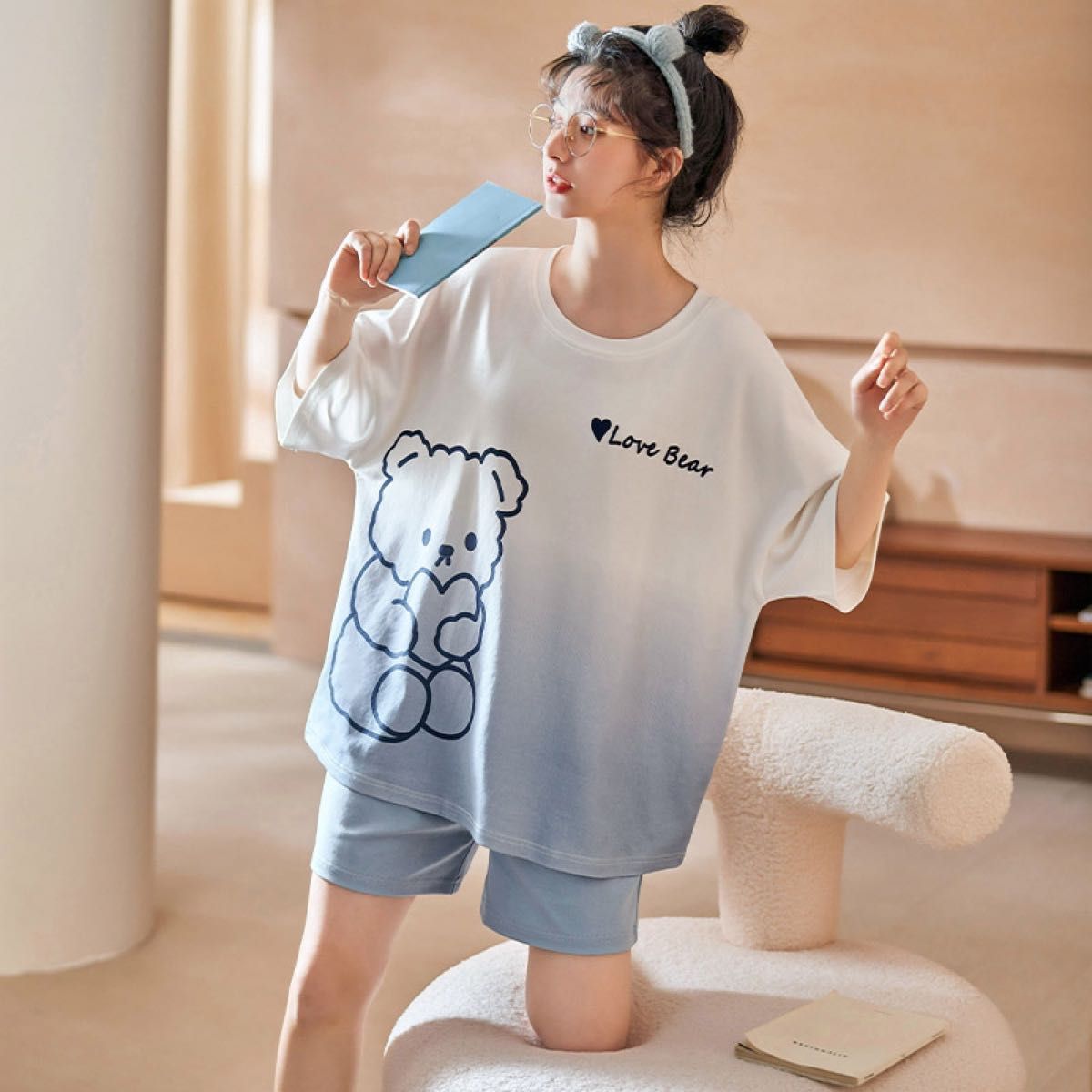 XＬ パジャマ かわいい くま 春 夏 半袖 短パン セットアップ 半袖Tシャツ Tシャツ