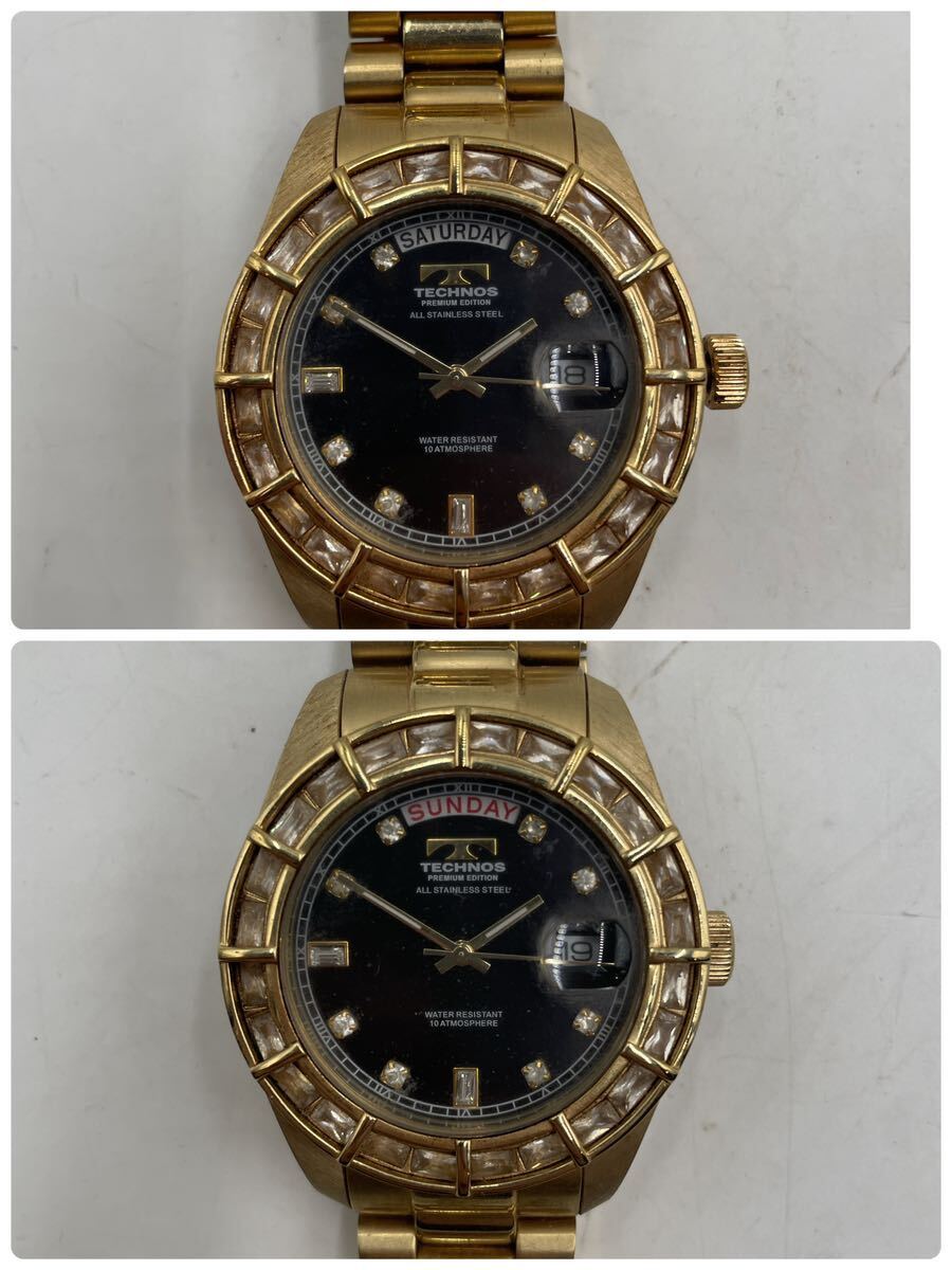 k821 TECHNOS テクノス ゴールドカラー メンズ腕時計 カレンダー ※動作未確認※ジャンク※不動※現状品の画像6