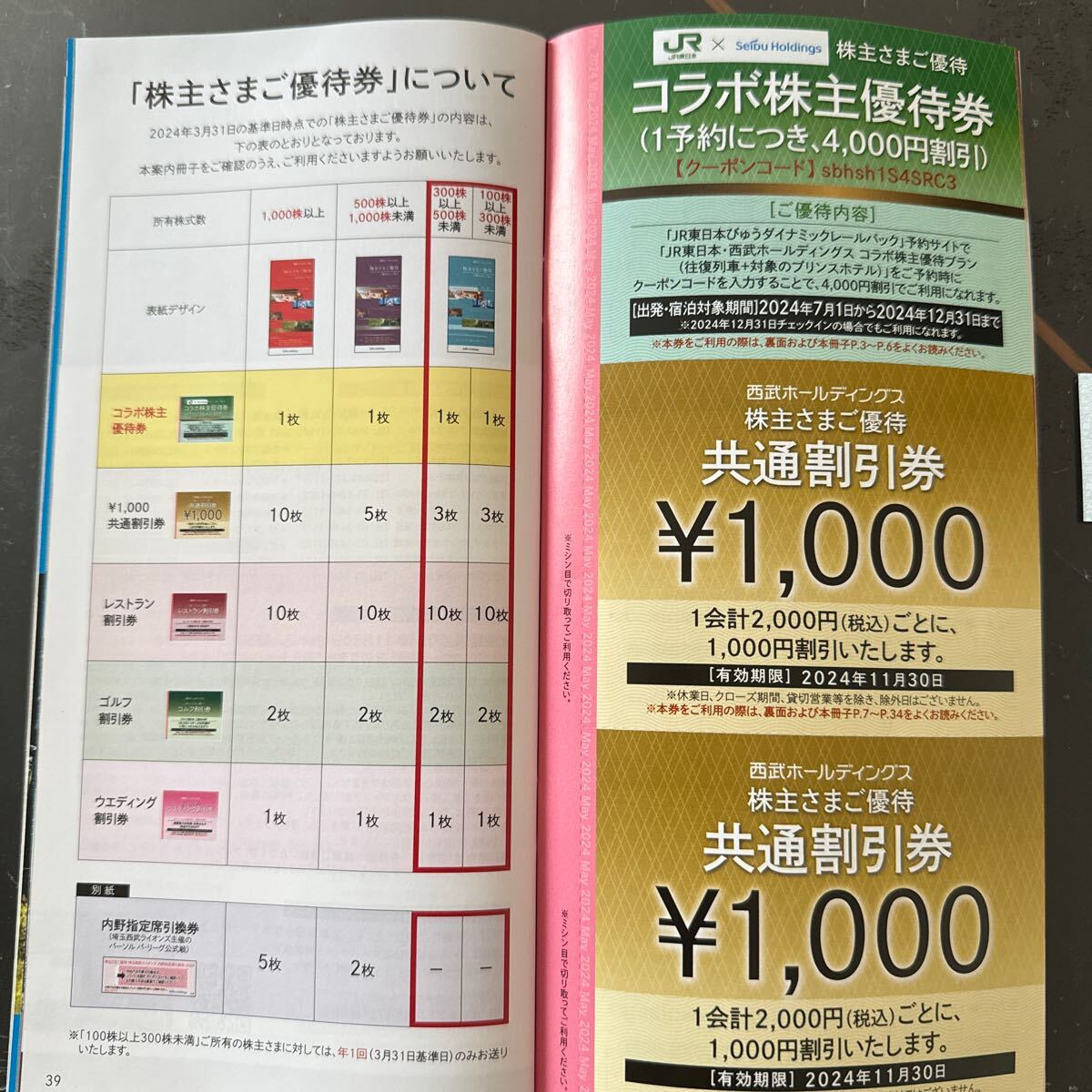  Seibu holding s stockholder hospitality hospitality booklet passenger ticket 2 sheets 11 month 30 day . free shipping 