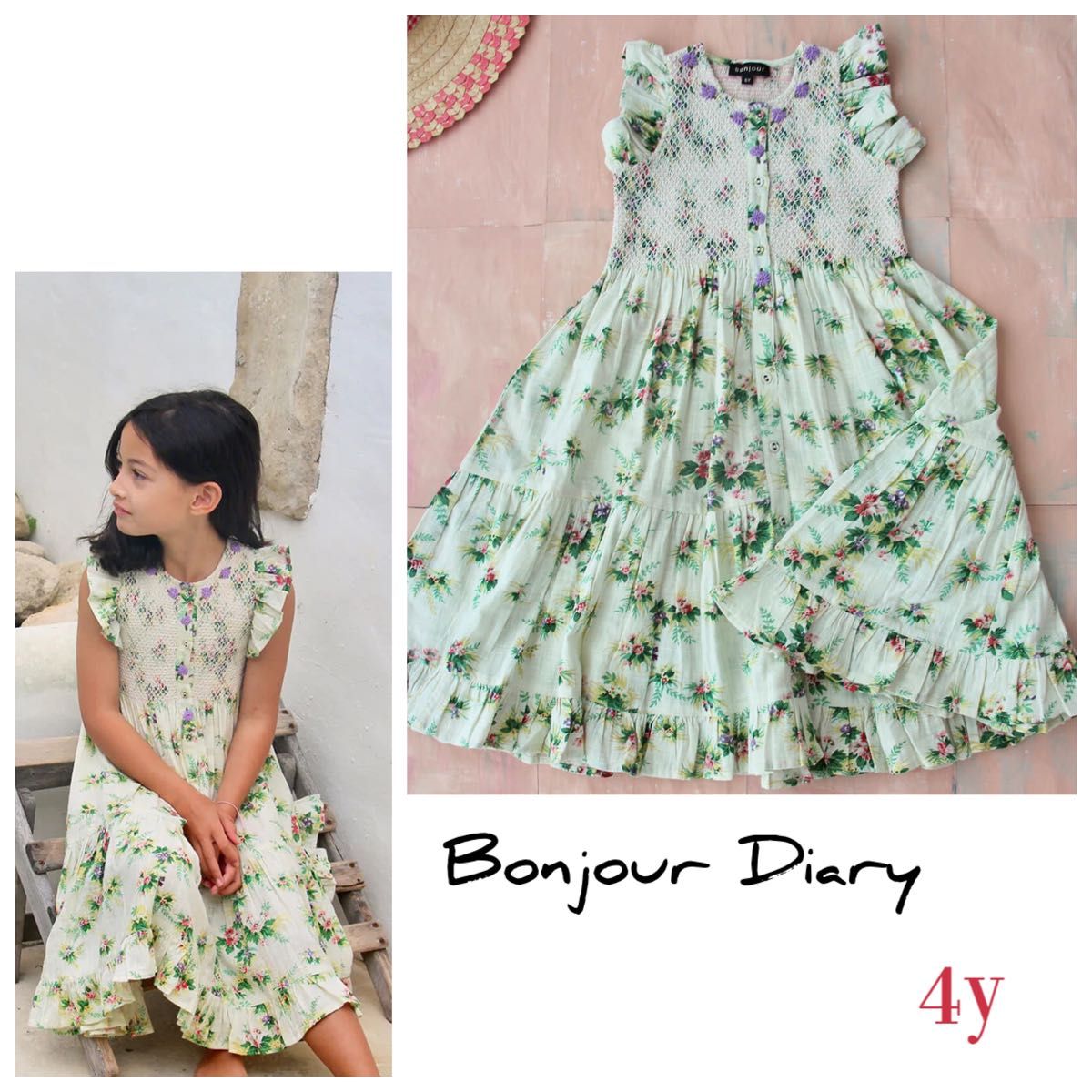【国産】 diary Bonjour (ボンジュールダイアリー) 花柄|Yahoo!フリマ(旧PayPayフリマ) ノースリーブ 4y ロングワンピース トップス