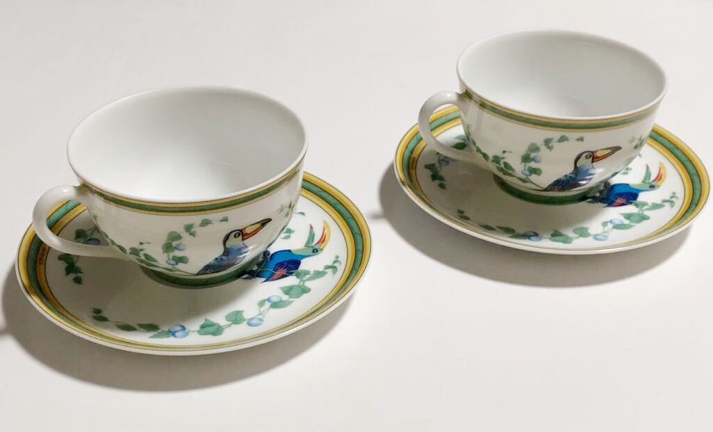 未使用 保管品 HERMES Toucans トゥカン カップ&ソーサー 2客 未使用 保管品 HERMES Toucans トゥカン カップ&ソーサー 2客