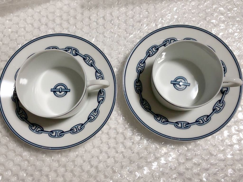 未使用 保管品 HERMES シェーヌダンクル カップ&ソーサー 2客 未使用 保管品 HERMES シェーヌダンクル カップ&ソーサー 2客