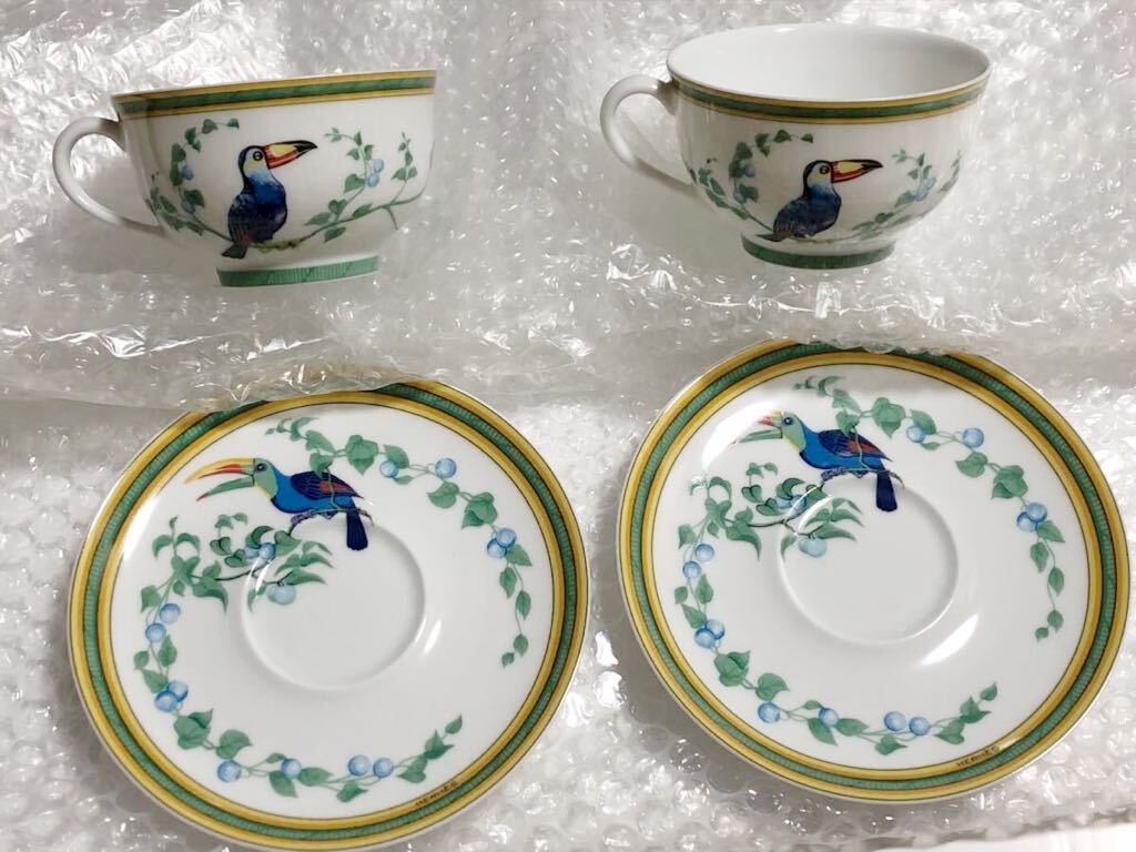 未使用 保管品 HERMES Toucans トゥカン カップ&ソーサー 2客 未使用 保管品 HERMES Toucans トゥカン カップ&ソーサー 2客