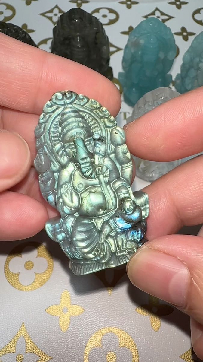 【赤字在庫まとめSALE】インドの神様 ガネーシャ 彫刻 アマゾナイト ラブラドライト 水晶 【合計6点】