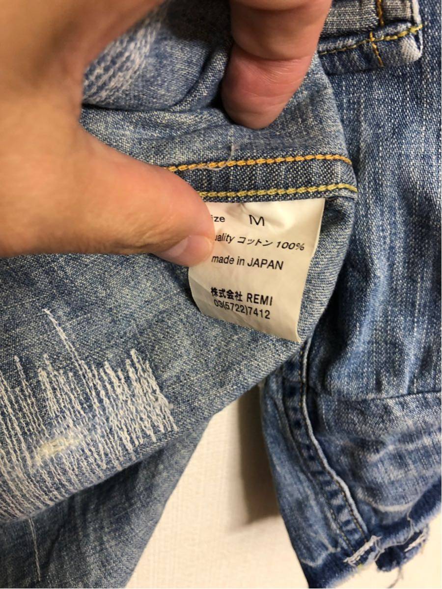 REMI RELIEF レミレリーフ　インディゴ USED加工 デニム ウエスタン　シャツ size M 初期　カットオフ　リメイク_画像4