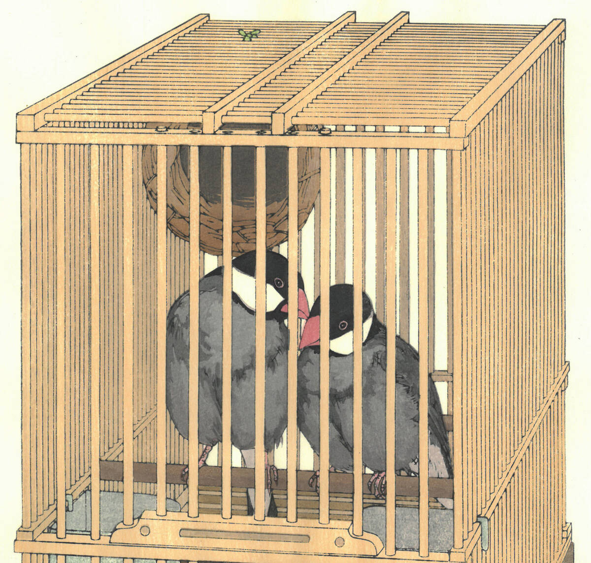 真作保証 吉田遠志 木版画 012701 文鳥 初版1927年 現代の名工 真作保証 吉田遠志 木版画 012701 文鳥 初版1927年 現代の名工