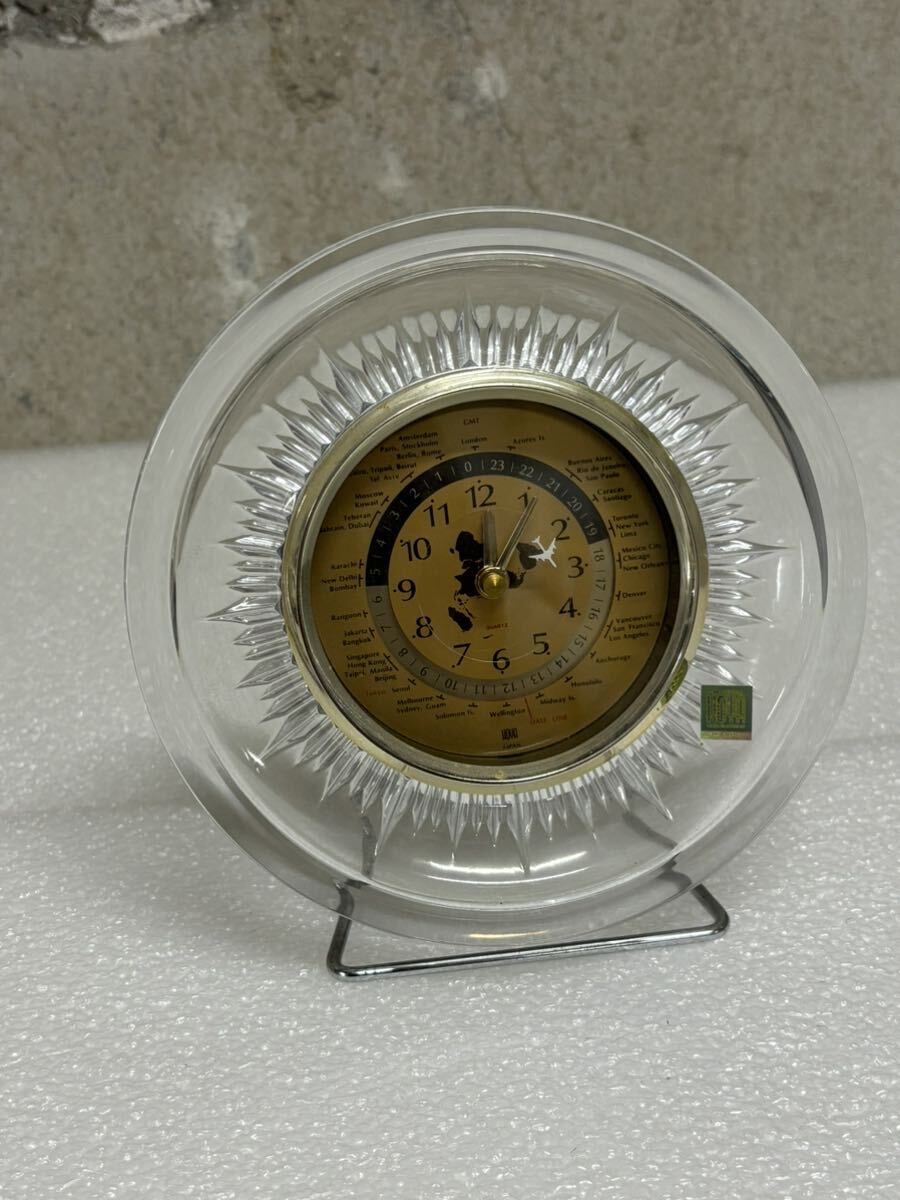 HOYA CRYSTAL ホーヤ クリスタル 世界時計 飛行機秒針 置時計 HOYA CRYSTAL ホーヤ クリスタル 世界時計 飛行機秒針 置時計