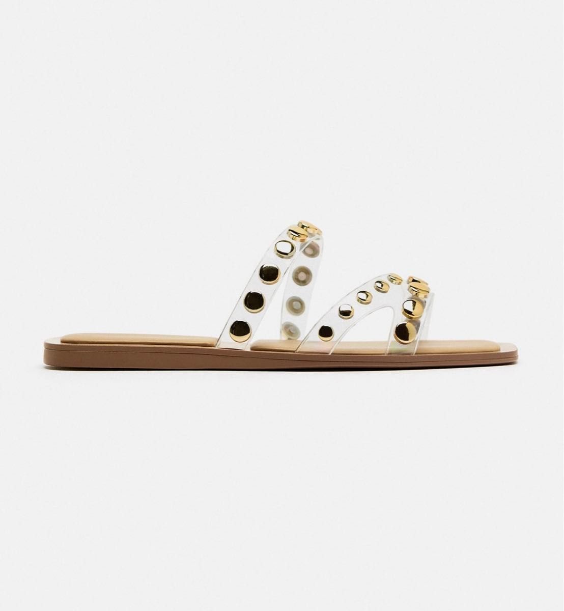 ZARA サンダル クリア×ゴールドスタッズ サイズ35未使用タグ付き ZARA サンダル クリア×ゴールドスタッズ サイズ35未使用タグ付き