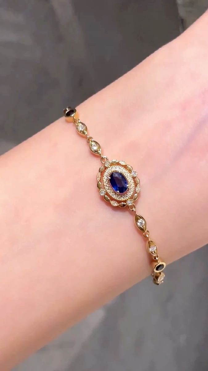 K18 天然　ダイヤモンド付き　ロイヤルブルー　ブルーサファイア　リング　指輪　ブレスレット　ペンダントネックレス