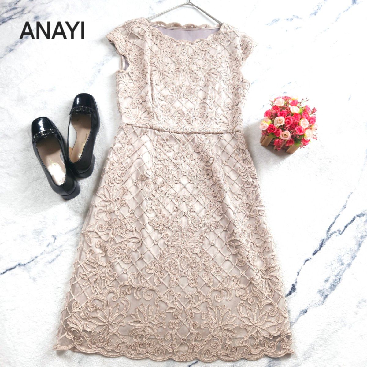 ANAYI アナイ レースコード刺繍 ワンピース チュール M ピンク ANAYI アナイ レースコード刺繍 ワンピース チュール M ピンク