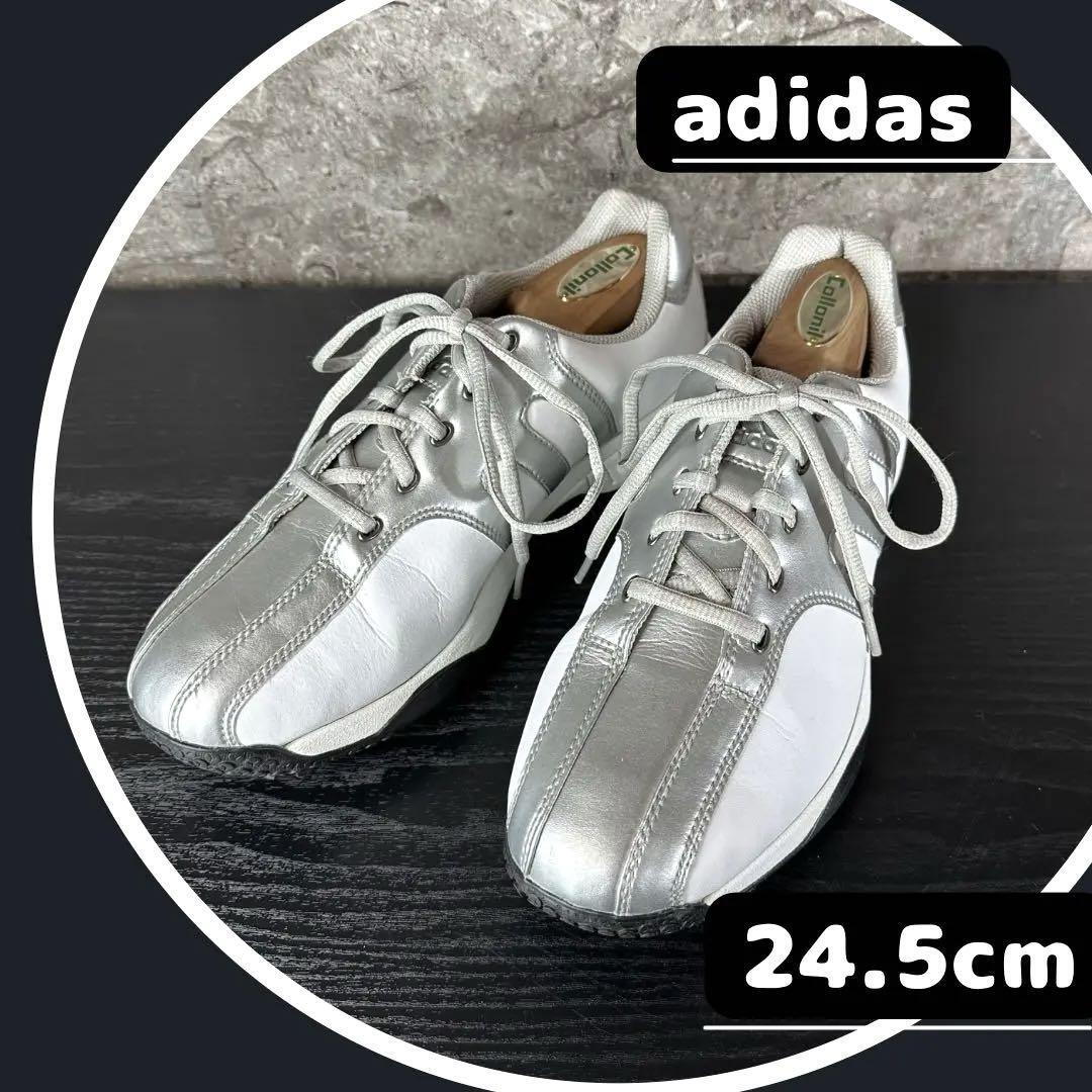 極美品 adidas アディダス レディス ゴルフシューズ 白シルバー×ホワイト 24.5cm