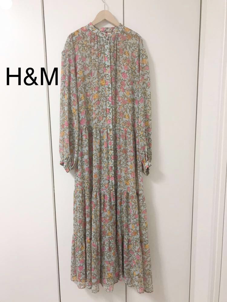 H&M エイチアンドエム 花柄 シフォンマキシワンピース ティアードワンピース 40 19616_画像2