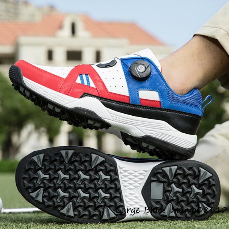 柔らかい フィット感 ダイヤル式 運動靴 新品★ゴルフシューズ スポーツシューズ 27.5cm ブルー 防滑耐磨 軽量弾力性通気性 ソフトスパイク メンズ 27.5cm
