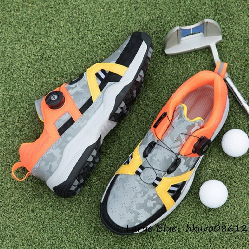 インポート・海外人気ブランド ソフトスパイク メンズ スポーツシューズ フィット感 ダイヤル式 運動靴 新品★ゴルフシューズ 軽量弾力性通気性 25.0cm オレンジ 防滑耐磨 25.0cm