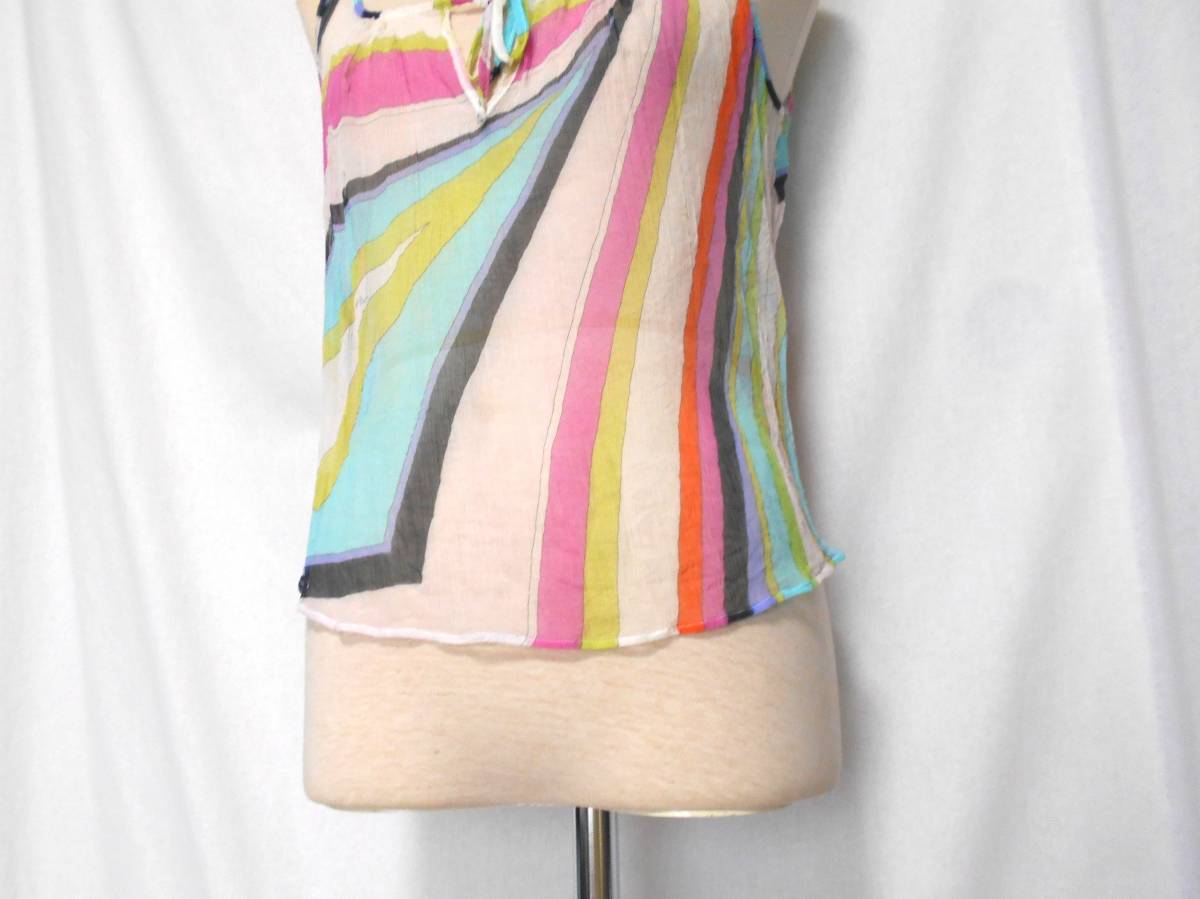 ( прекрасный товар бесплатная доставка!) EMILIO PUCCI Emilio Pucci шелк безрукавка блуза (pchi рисунок геометрический рисунок блестящий .. шелк майка 