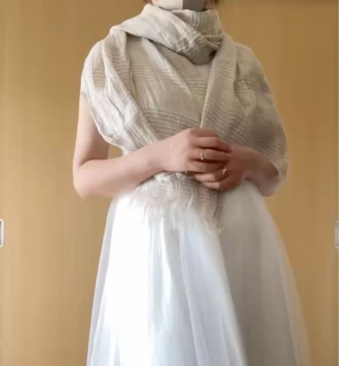 上品 ストール スカーフ チェック柄 Linen 日本製
