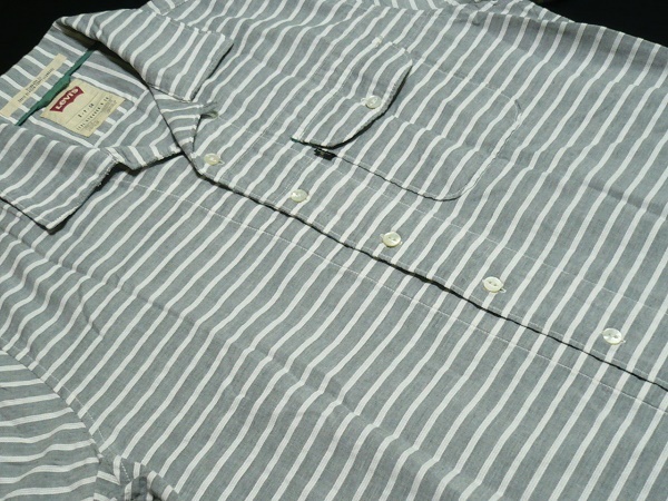 美品LEVISリーバイスRedTab半袖オープンカラーシャツM(S)白灰ボーダー\7700_画像4