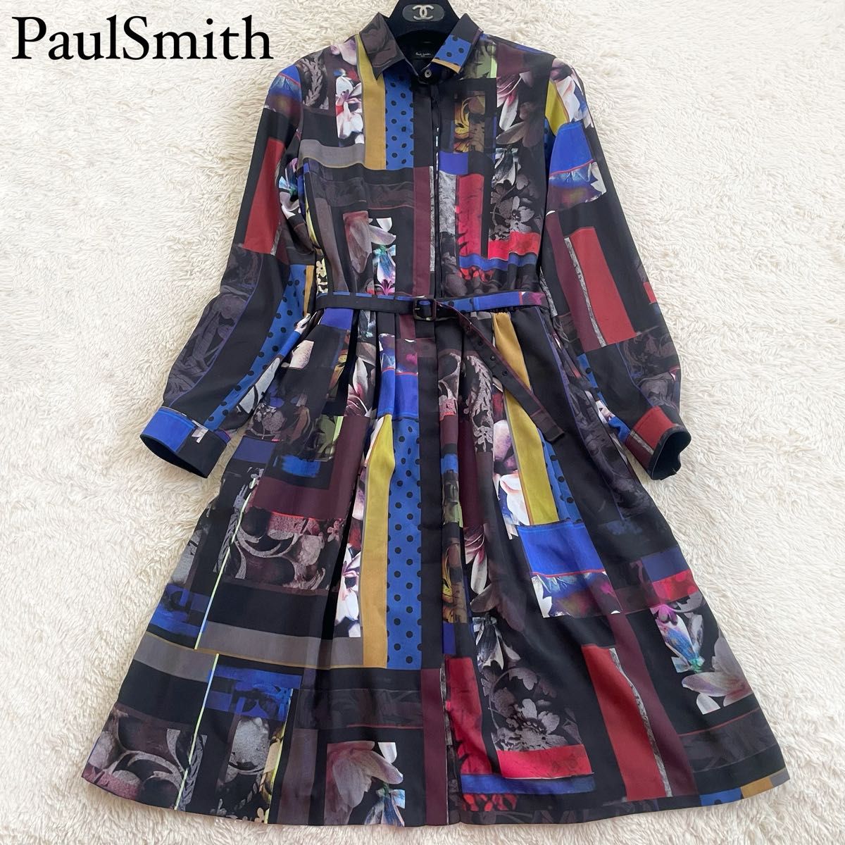 美品 ポールスミス PaulSmith ベルト付きシャツワンピース 美品 ポールスミス PaulSmith ベルト付きシャツワンピース