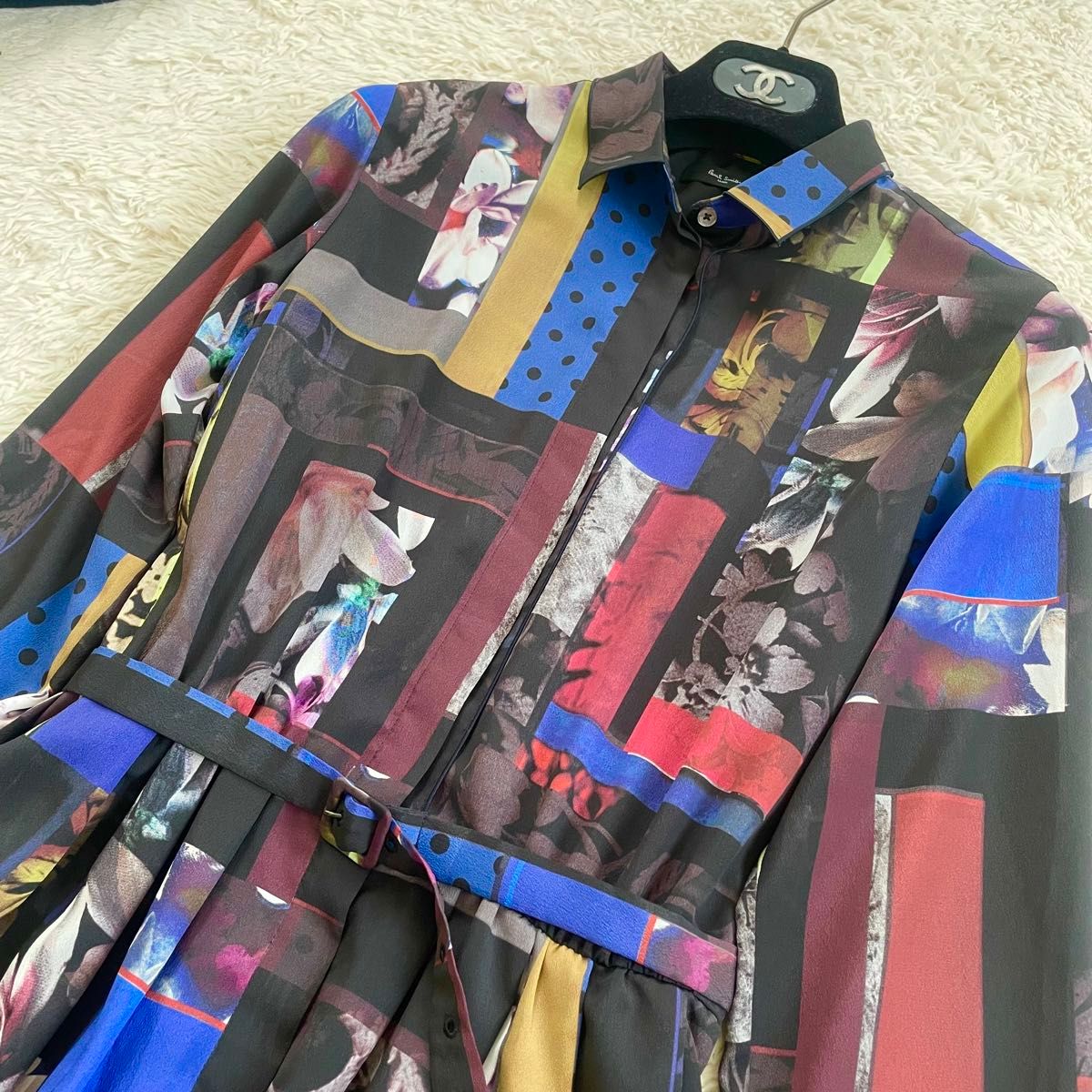 美品 ポールスミス PaulSmith ベルト付きシャツワンピース 美品 ポールスミス PaulSmith ベルト付きシャツワンピース