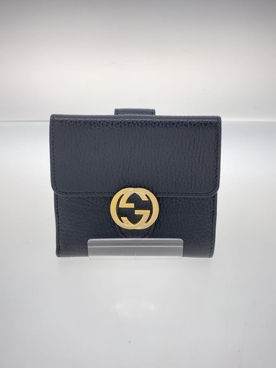 GUCCI◇2ツ折サイフ_インターロッキングG/レザー/BLK/レディース GUCCI◇2ツ折サイフ_インターロッキングG/レザー/BLK/レディース
